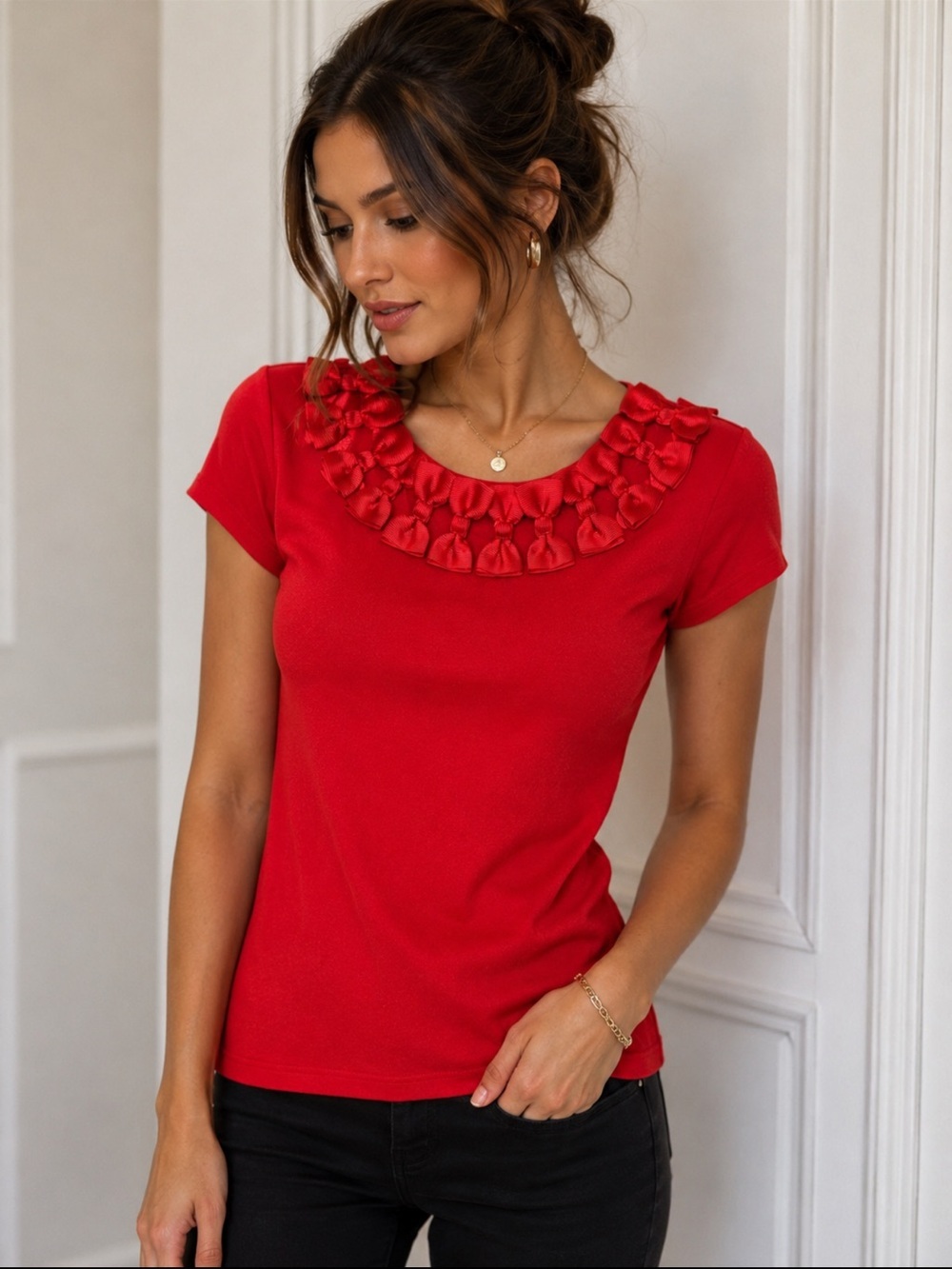 Ted Baker London Red Bow Neckline Knit Top Size 2